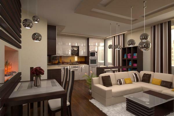 Idea for kitchen with living room photo: interior design, beautiful combination, ideal elite and stylish, elegant