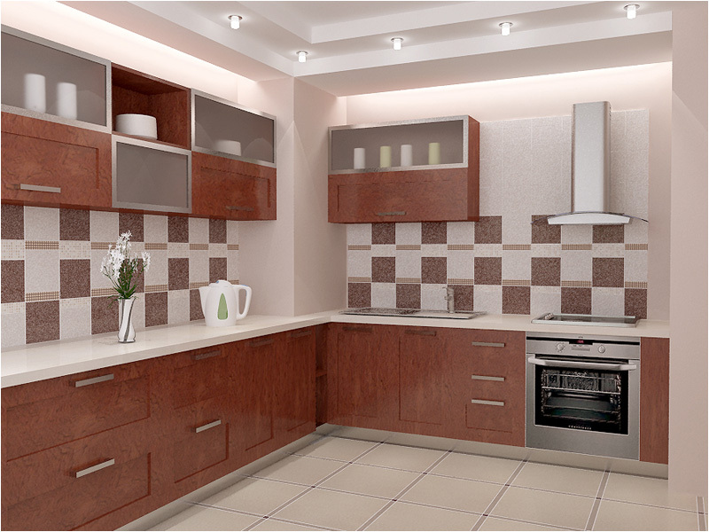 The design of the walls in the kitchen finishes cooking surfaces