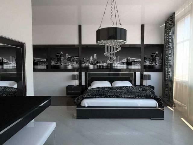 Hi-tech stilu u spavaćoj sobi: dizajn i fotografija, postavljen u unutrašnjosti, namještaj, tapete, zavjese su bijele, popravak i uređenje