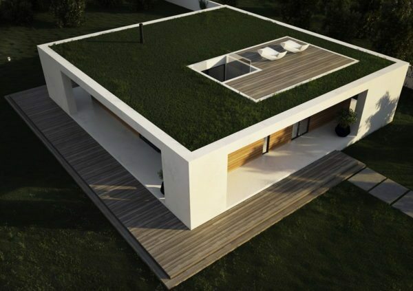 Acoperiș plat poate fi folosit ca o terasă, și chiar de gazon
