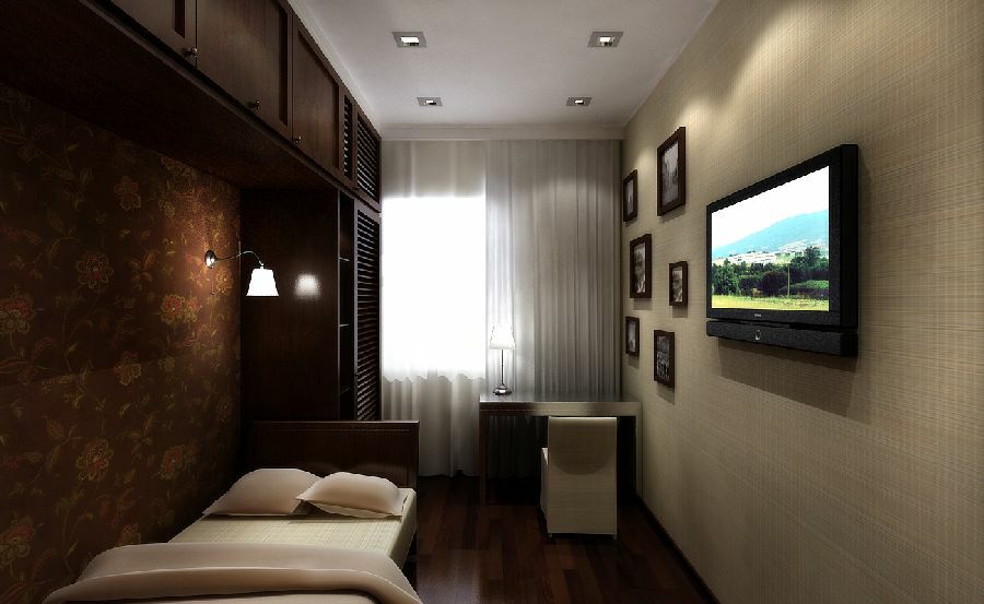 Uzun dar bir yatak odası tasarlayın: dekorasyon için fikirler