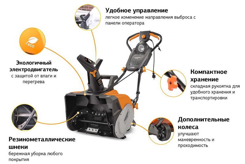 Characteristics of the electric snowthrower Daewoo Dast 3000E