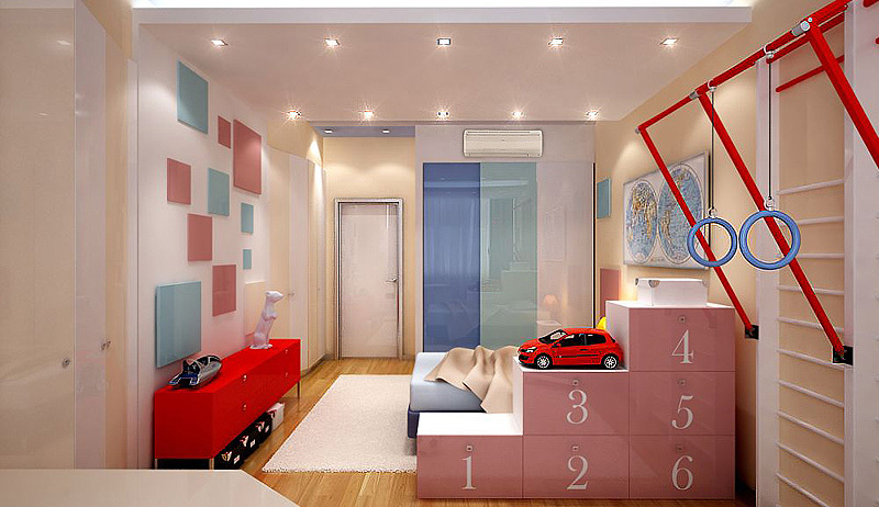 Design studio apartment with a children's room for the newborn in the Khrushchev