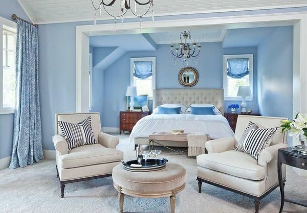 An excellent option for a young girl will be a gently-blue bedroom with creative elements of decor