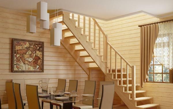Ja interjers mājas ir izgatavots no dēļiem, tad ražošanu kāpnēm ir labāk izmantot koksni kā metāla