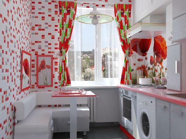 Mural na zidu u kuhinji: fotografija, 3D kuhinja, 3d kuhinja u crvenom