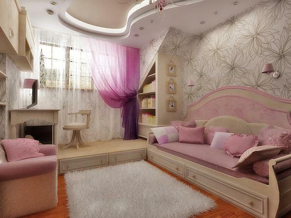 Für das Zimmer des Mädchens ist besser Tüll rosa oder beige Farbton wählen
