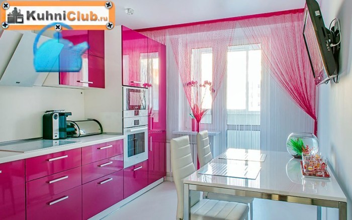 Kjøkken i rosa: stiler, kombinasjoner, eksempler
