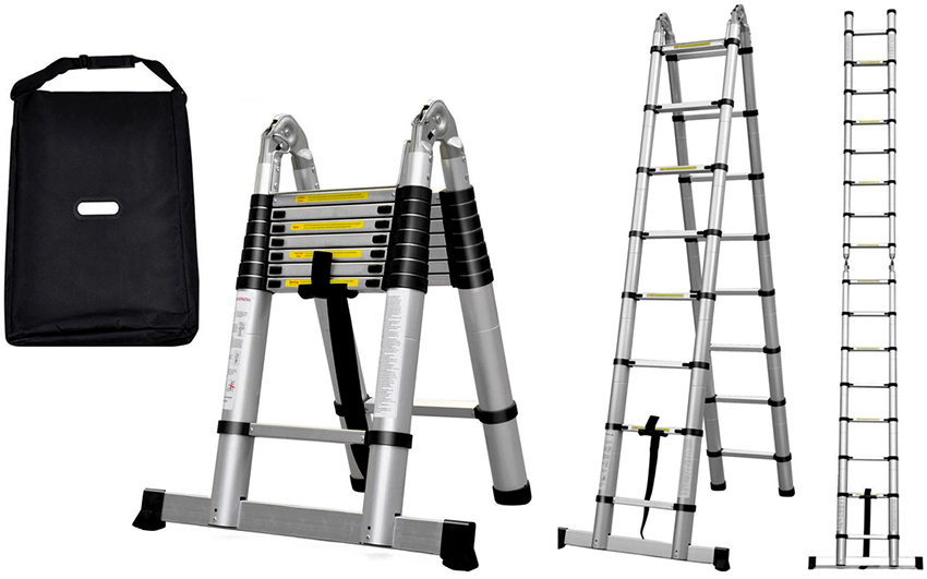 The main advantage of the telescopic ladder is its compactness when folded.
