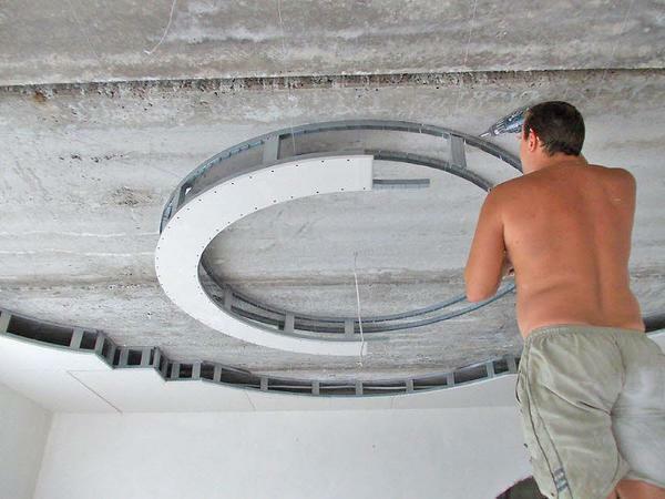The order of installation of the frame for gypsum cardboard depends on the size of the tiers of the ceiling