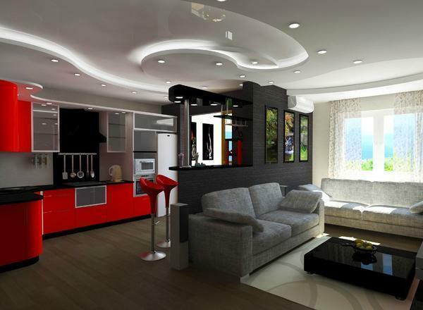 Kitchen living room 25 sq m photo design: interiors and designs, layout of meters, zoning and alignment, long