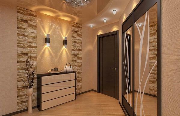 In the small hallway there should be good lighting, so do not forget about the fixtures and sconces