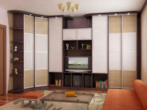 The corner wardrobe together with another furniture set can stylishly decorate the interior of the room