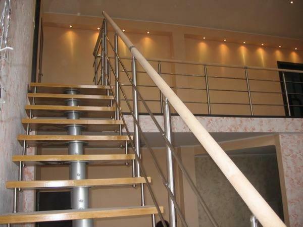 The original solution for stairs is the combination of wood and stainless steel