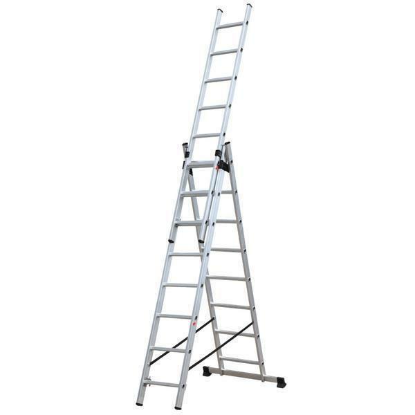 Aluminum 3-section universal folding ladder: sliding sections, 3х14 and 12 meters three-piece