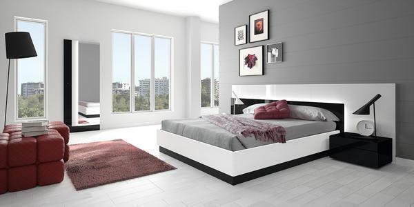 yatak odası yüksek teknoloji tarzı için ideal olan modern yatak takımları,