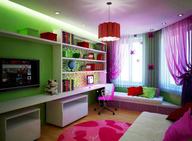 Folyosókon-gyerek-nappali: bútorok, szekrények és a design egy szoba, kombinált belső fotó kupé