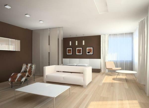 Par apvienota dzīvojamā istaba un guļamistaba ir labāk izmantot stilu minimālismu