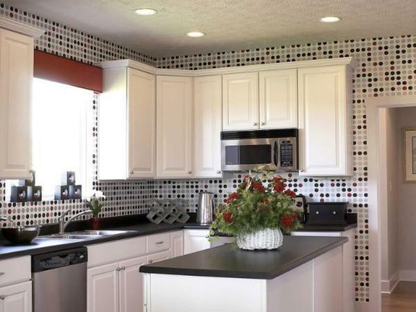 For black and white kitchen choose thick wallpaper with original pattern