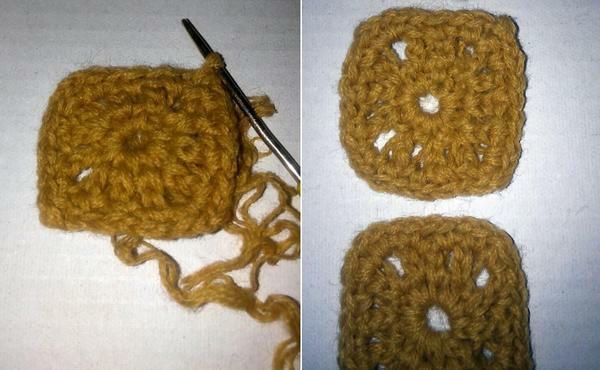 A knitted square must be of such size that it fills the space between the circles of two rows