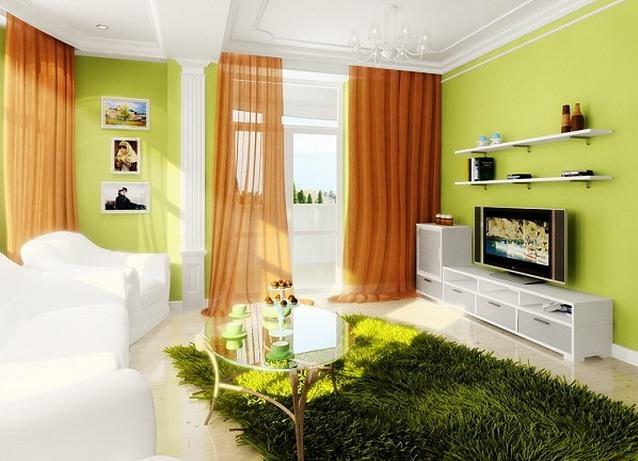 To get acquainted with various examples of curtains that fit under green wallpaper, you can easily on the Internet