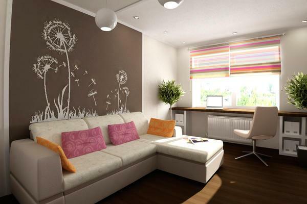 Selanjutnya menghias ruangan tamu, Anda dapat menggunakan foto-wallpaper, yang terpaku, sebagai suatu peraturan, di salah satu dinding dalam ruangan