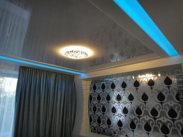 The illuminated cornice visually expands the ceiling area if it is made in the tone of the ceiling