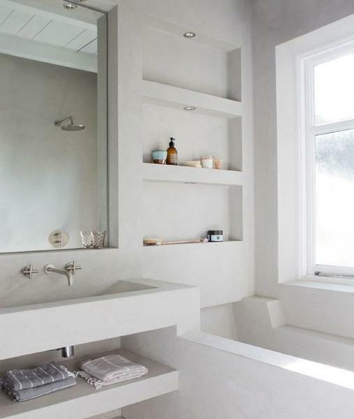 Make beautiful and functional shelves in the bathroom you can yourself using plasterboard sheets