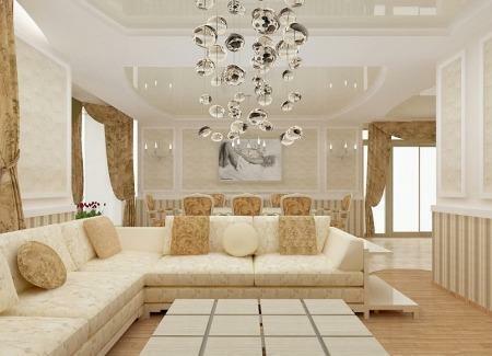 Å ha en stue i lyse farger, vil du skape et unikt design i rommet