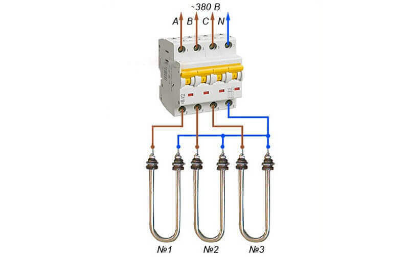 An example of connecting heating elements in a powerful three-phase heater