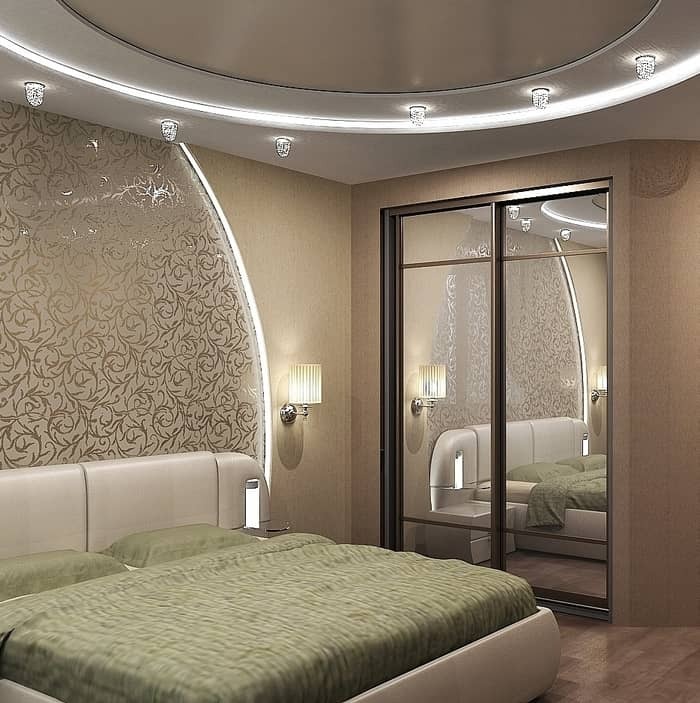 Spintos nuotrauka dizainas miegamajame: interjero ir šiuolaikinių idėjų ir built-in kampe, viduje durys