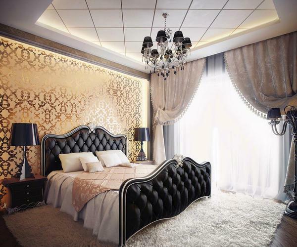 Bakgrund i klassisk stil: Interiören foton för väggar i sovrummet och köket, vars engelska, i beige rummet