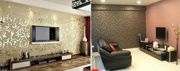 Récemment, le papier peint avec un motif sont très populaires, ils peuvent être coller sur tous les murs de la salle de séjour ou la seule à distinguer visuellement contre d