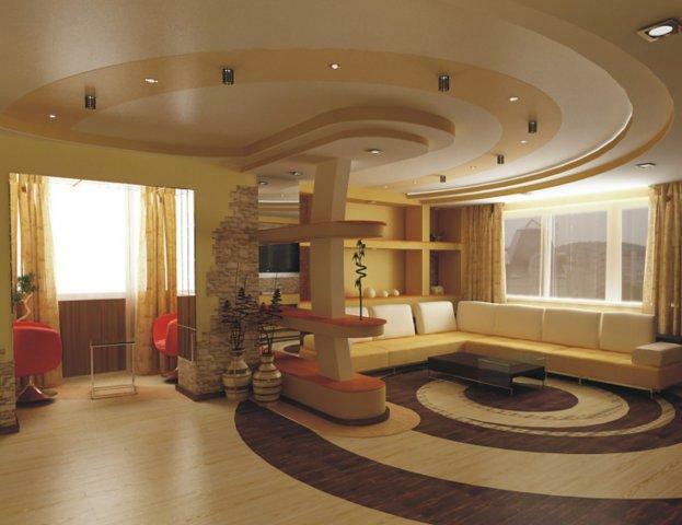 The ceiling in the living room should match the design of the room
