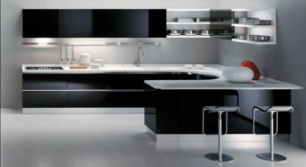 Kaasaegne köök disain stiilis minimalism
