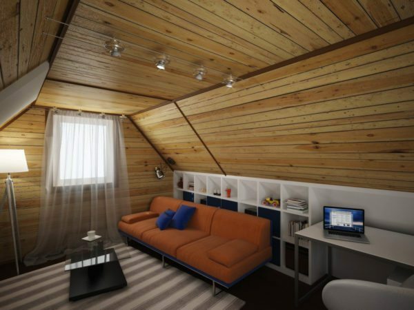 The design of the attic in the country: for the walls and flow used pine paneling.