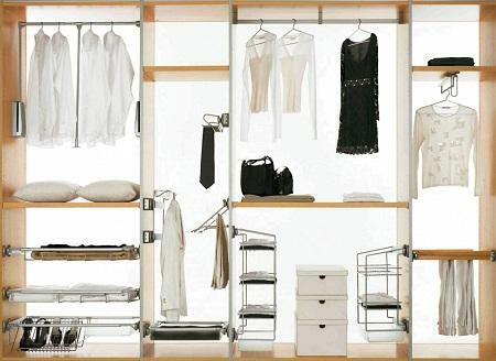 Each wardrobe must have shelves for shoes, linens, clothes hangers, bedside tables for socks