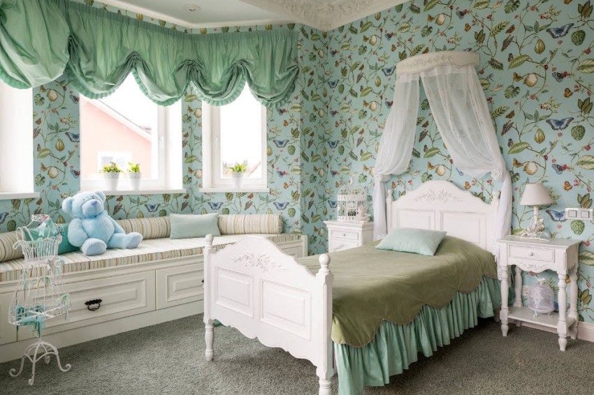 Beautifully decorated bedroom girls in green colors