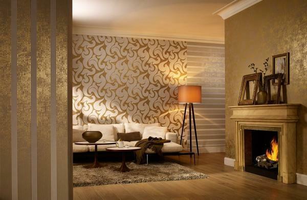 Untuk ruang tamu lebih baik untuk memilih nada pastel wallpaper hangat