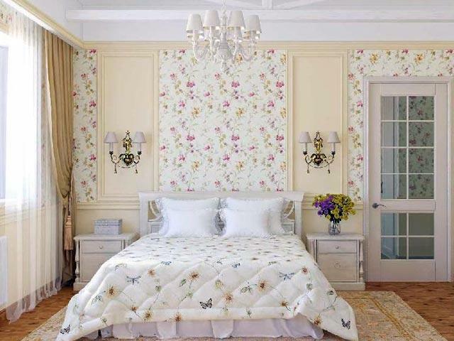 Bedroom in Provence style: interior photo, furniture and design in the attic, white suite, small tria, decoration