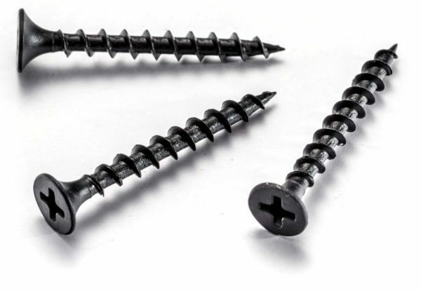 Screws on wood is easily recognized by the large thread pitch.
