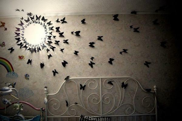 Creating a panel of butterflies in 3D format visually make the room more airy and light