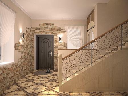 Dekorativ sten kan avsevärt förbättra den estetiska kvaliteten i hallen och ge den originalitet