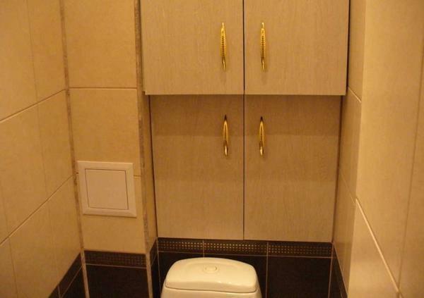 menyembunyikan komunikasi gaya di kamar mandi, Anda dapat menggunakan kotak eternit dan pintu kecil dekoratif yang indah