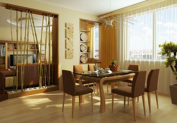 For the dining-living room a beige color is well suited, which favorably affects the psychological condition of a person