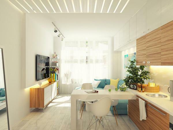 Kleine Zimmer-Küche: Wohnzimmer Design und Foto, eine kleine Kombination aus kompakter Größe, sehr kleine Wohnung