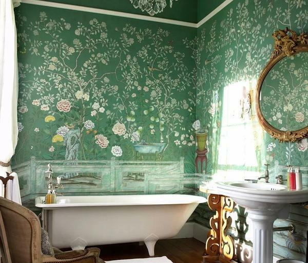 Liquid wallpaper should be chosen depending on the style in which the bathroom is made