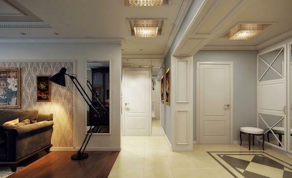 Nedostatek koberce v přilehlém obývacím pokoji, chodba umožňují opticky zvětšit prostor v místnosti
