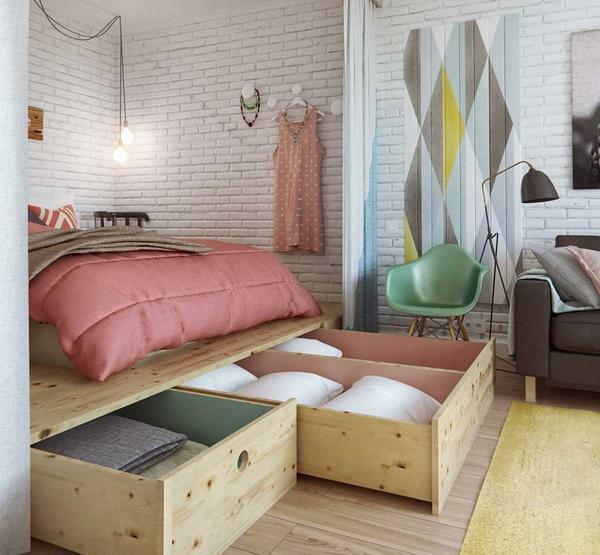 Bed-Podium - die beste Lösung Raum in einem kleinen Schlafzimmer zu sparen