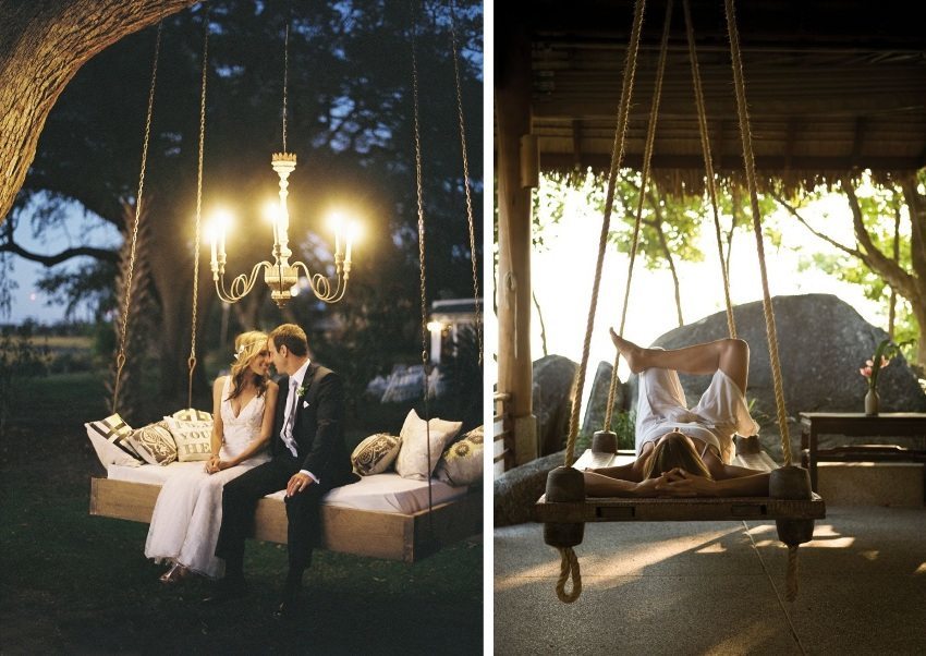 Swing with a soft mattress and cozy cushions - the perfect place to relax